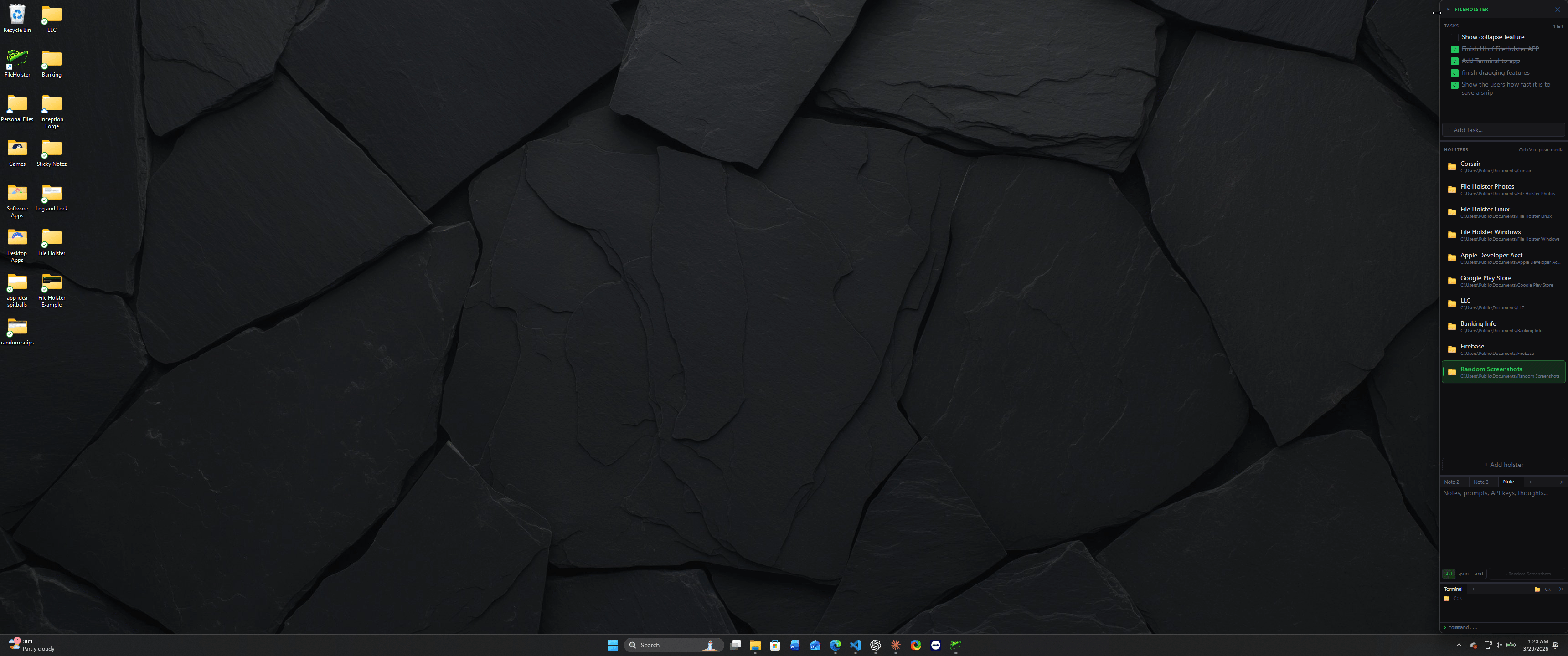 FileHolster collapsing and expanding on the desktop